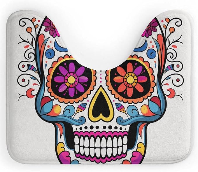Sugar Skull U Shaped Toilet Rug 20 X 16 Inches Washable Toilet Mats for Bathroom Non-Slip Toilet Floor Mat Super Soft Absorbent Microfiber Contour Bathroom Rugs Cute Contour Rug - skull toilet mat
