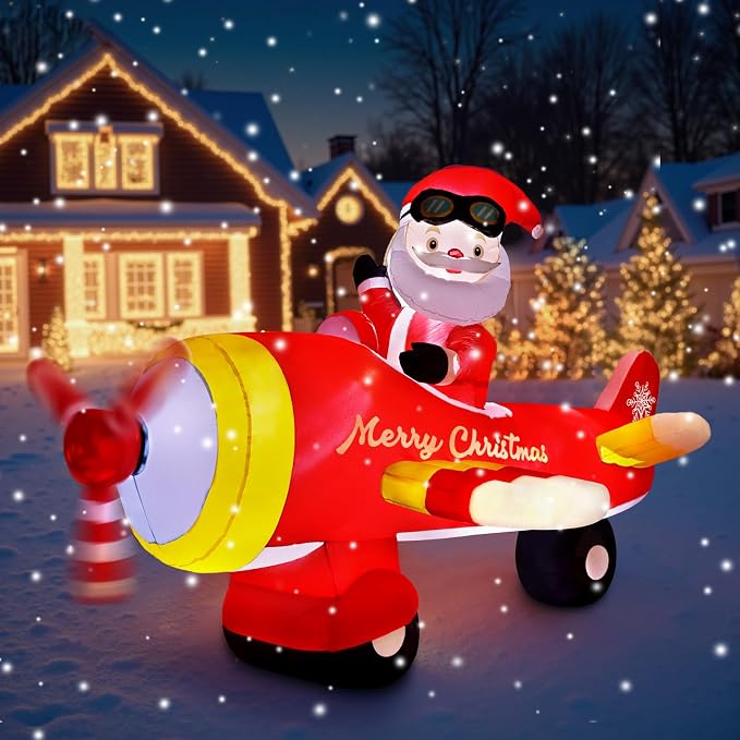 8 FT Christmas Inflatable Decorations,Santa Claus on Flying Animated Airplane with Poweful Blower,Outdoor Xmas Blow Up Decorations,Built-in Bright LED Lights for Indoor Outdoor,Lawn,New Year Gifts - skull inflatable