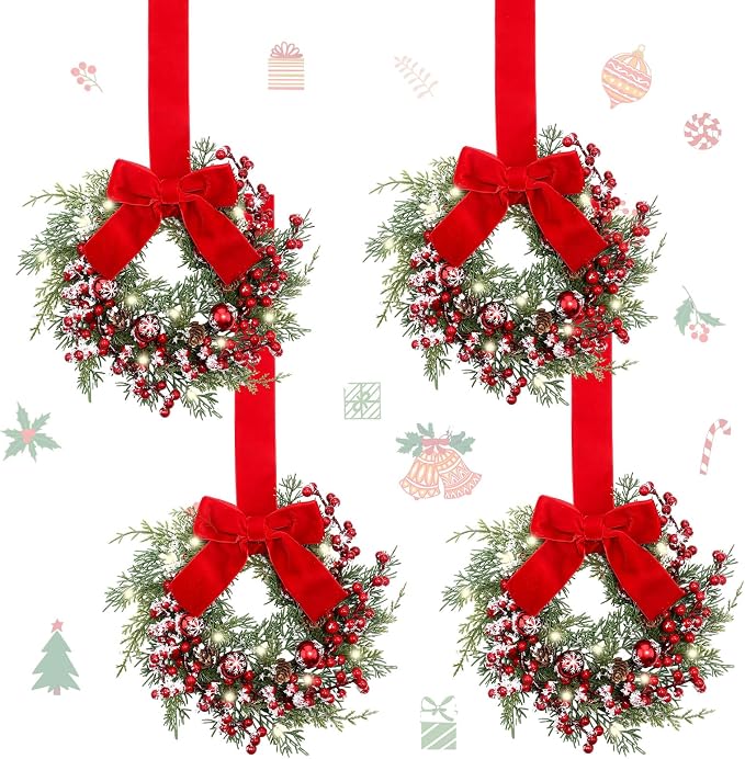 Hoteam 4 Pcs 9 Inch Mini Christmas Wreaths for Cabinets - skull wreath