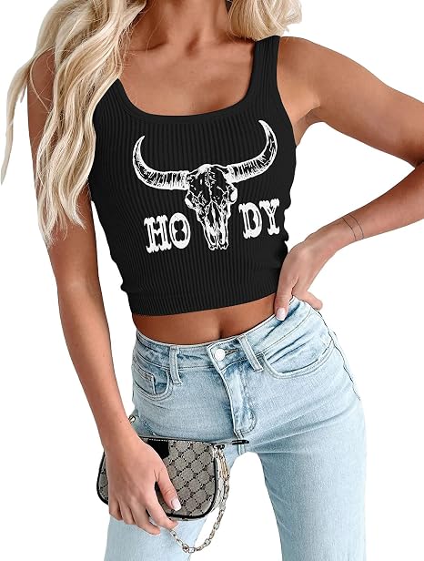 Country Concert Crop Tank Tops for Women Country Music Tank Top - skull tank tops