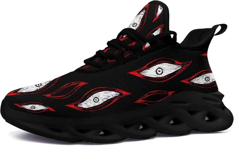 Men's Skull Gothic Running Shoes Lightweight Breathable Sport Shoes for Women Cushion Slip On Walking Sneaker - sugar skull boots
