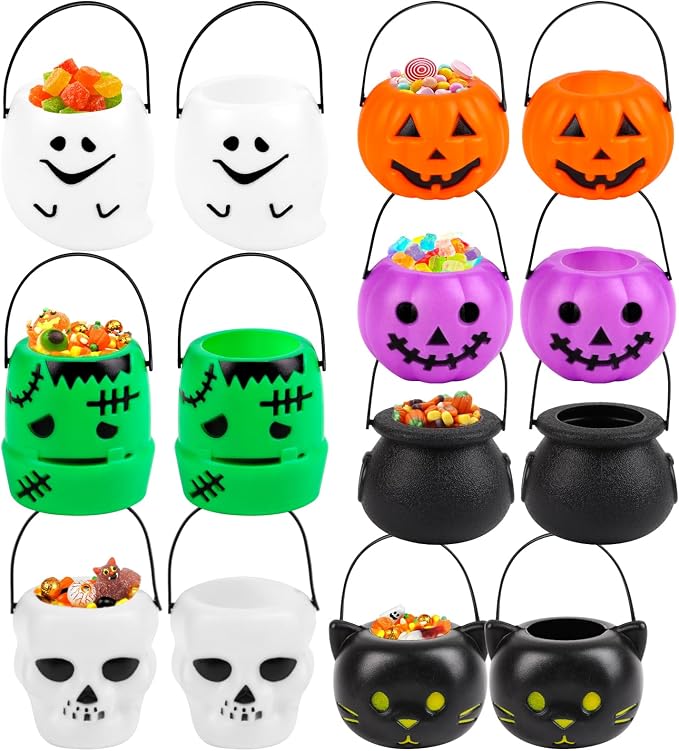 FOIMAS 14 Pack Mini Halloween Candy Cauldron,Pumpkin Ghost Candy Bucket Holder with Handles for Trick or Treat Halloween Party Favor Home Decoration Supply