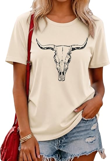 LETSEE Short Sleeve Shirts for Women Free Bird Vintage Rock Graphic Tees Casual Crewneck Tops Summer Rock Tee - skull leggings