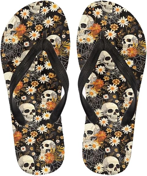 Womens Thong Sandals Indoor and Outdoor Beach Flip Flop Cushion Rubber Footbed Sandal Flip-Flop - sugar skull costume