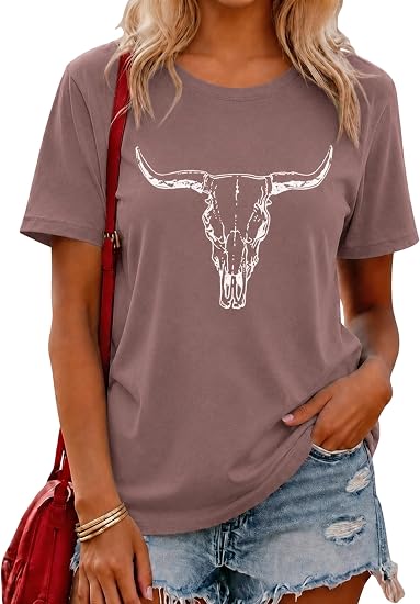 LETSEE Short Sleeve Shirts for Women Free Bird Vintage Rock Graphic Tees Casual Crewneck Tops Summer Rock Tee - skull tshirt