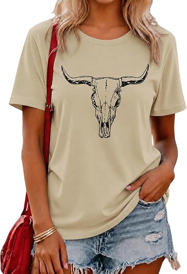 LETSEE Short Sleeve Shirts for Women Free Bird Vintage Rock Graphic Tees Casual Crewneck Tops Summer Rock Tee - skull jacket