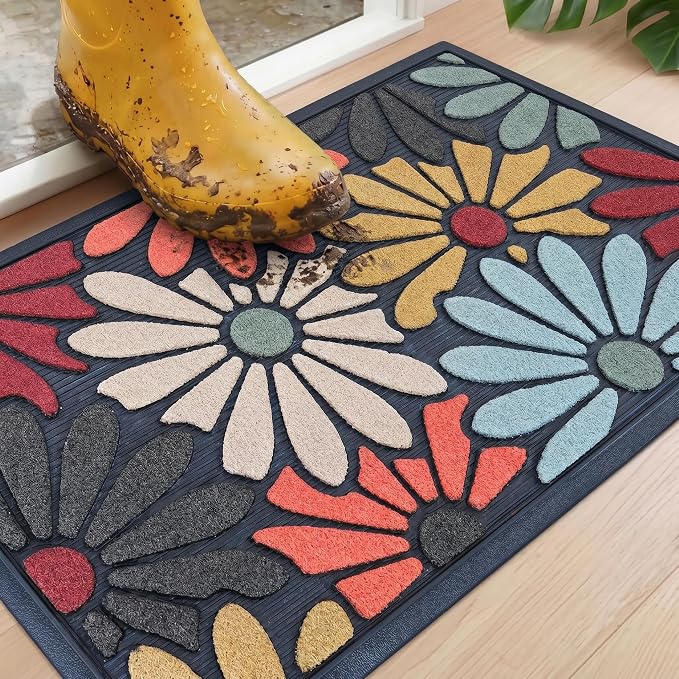 Welcome Mat for Front Door, Non-Slip, Flowers, 17 x 29 in