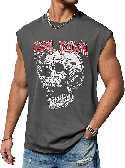 VOGSTART Mens Graphic Muscle Tank Tops Summer Casual Sleeveless Shirts - skull tank tops