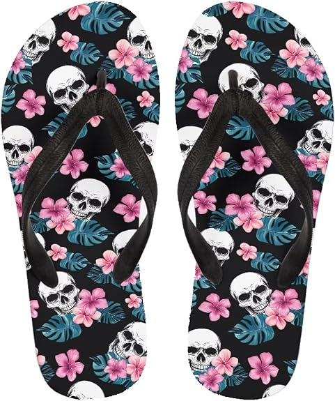 Women Fashionable Flat Toe Flip Flops Flat Beach Flip Flops Fashion Toe Flip Flops Sandals Light Walking Sandals - sugar skull costume