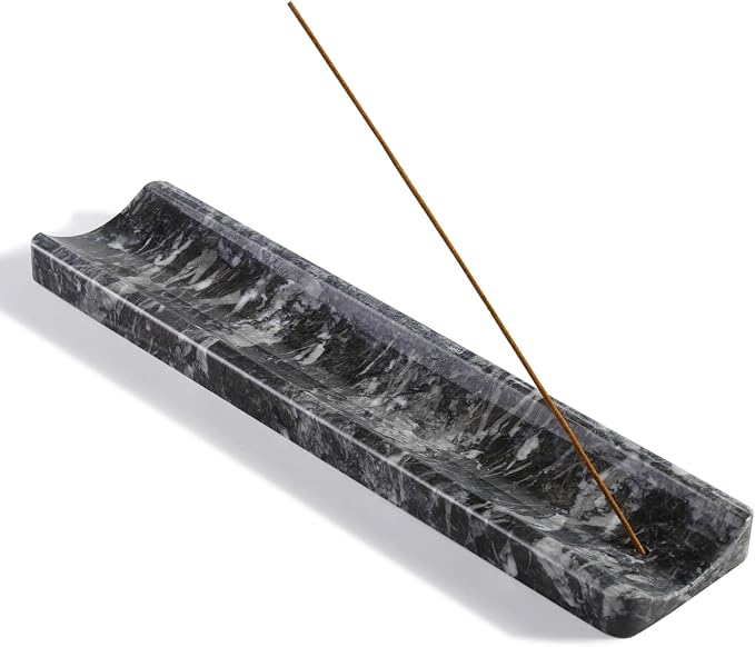 Koville Marble Incense Holder, Incense Holder for Sticks, Incense Sticks Holder Ash Catcher for Meditation Yoga SPA, Natural Stone Incense Burner, Home Table Decor (Black) - skull incense burner