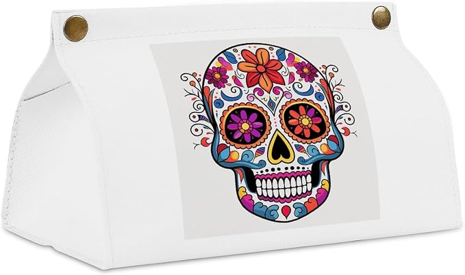 Sugar Skull White Tissue Box Cover Rectangle PU Leather Cover for Tissue Boxes Modern Tissue Holder for Bathroom Office Tissue Holders Decorative Cute Napkin Holder for Kitchen Bedroom - skull toilet paper