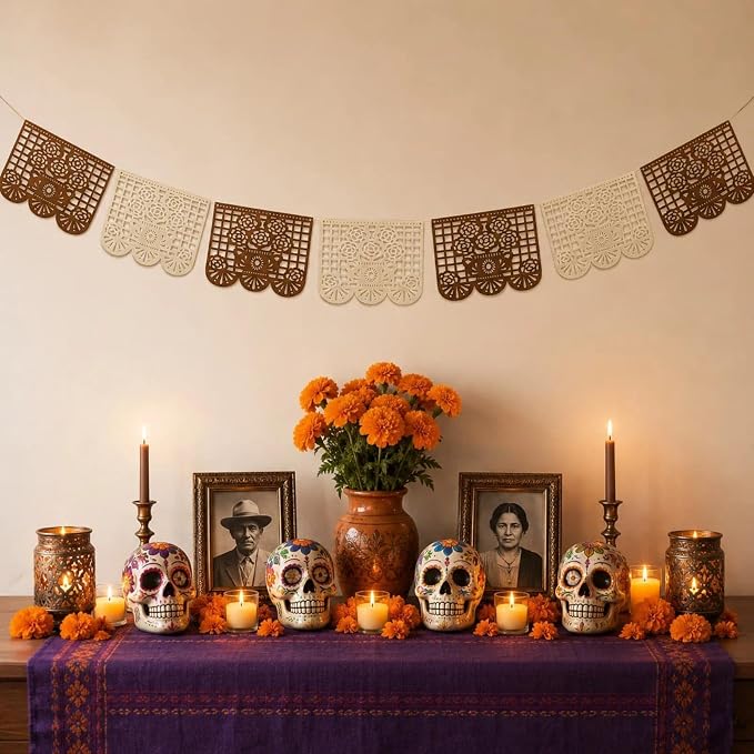 Dia De Los Muertos Ofrenda Decorations, Felt Papel Picado Banner