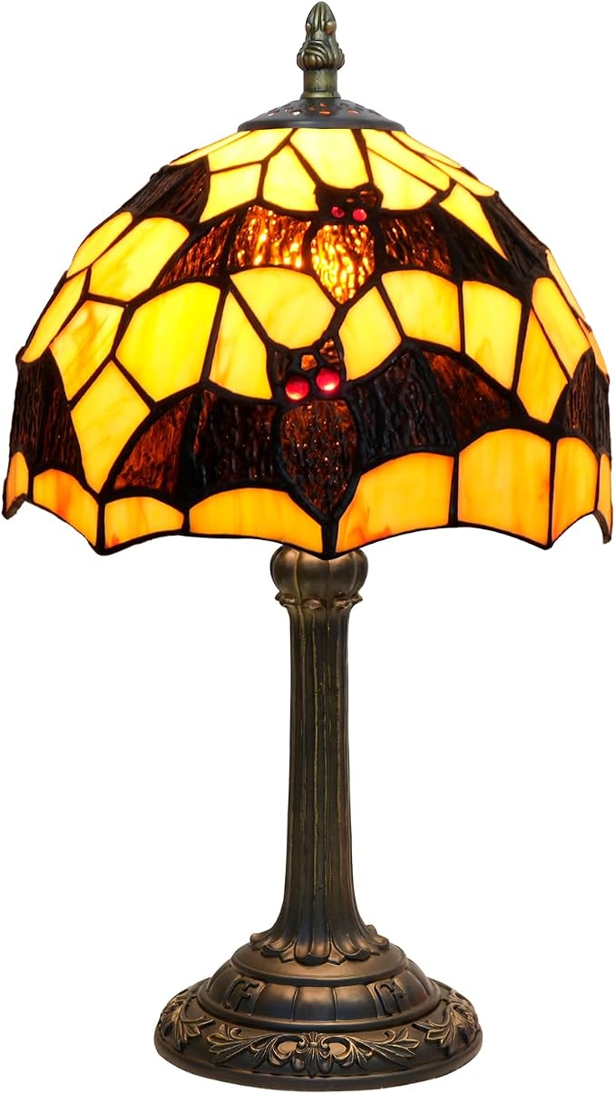 Tiffany Lamp Halloween Black Bat Stained Glass Table Lamp Handmade Bedside Table Night Unique Cute Accent Nightstand Light Antique Art Craft Gifts for Home Office Dormitory Bar Decorate - skull lamp