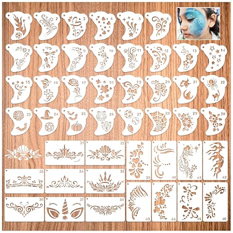Face Paint Stencils Reusable Halloween Body Facial Painting Templates - skull painting