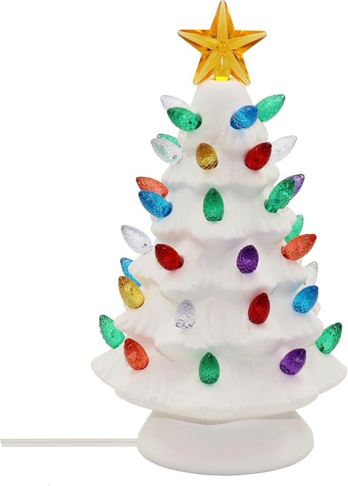 Creative Hobbies Ready to Paint Ceramic Bisque, Small 6.75" Christmas Tree & Base - Light Up! - Electrical Cord, Bulb, Multi-Colored Twists, & Star Included - skull painting