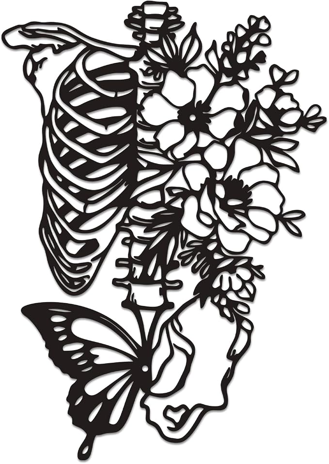 Rajukit Skull & Butterfly Wall Art, Gothic Decor - skull wall art