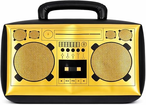 Large Inflatable Boombox | Inflatable Boom Box | 80s Hip Hop Boom Box | Old School Boombox | Blow Up Stereo 90s | 80s Hip Hop Party Decorations | Rap Costume Accessories (Gold)