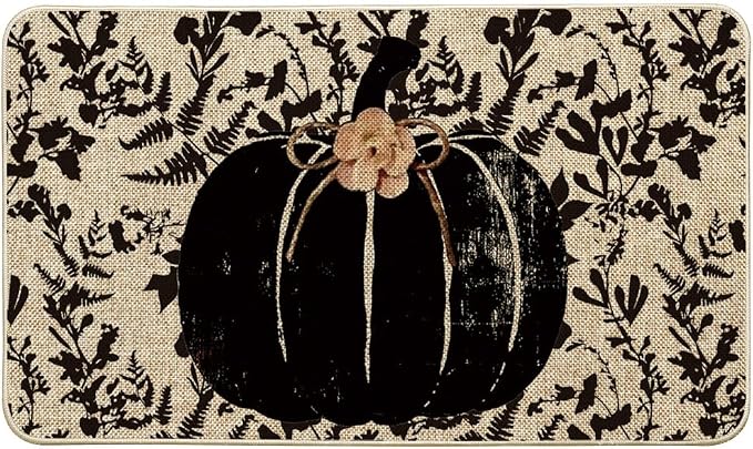 Artoid Mode Black Pumpkin Maple Leaves Fall Doormat 17×29 Inch