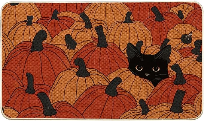 Artoid Mode Black Cat Pumpkin Fall Doormat 17x29 Inch - skull floor mat