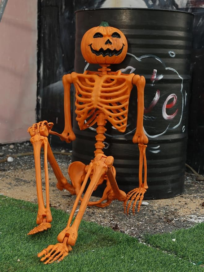Seasons 5 FT Pumpkin Halloween Skeleton Life Size Light Up Sound Skeleton - skeleton