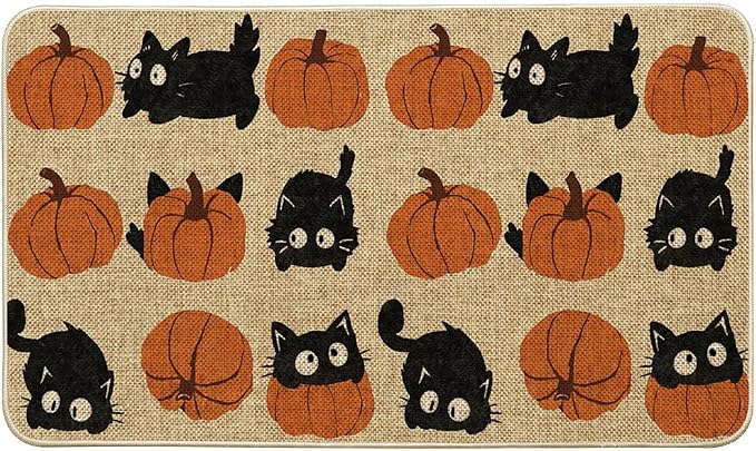 Artoid Mode Cute Pumpkin Balck Cat Fall Doormat 17×29 Inch