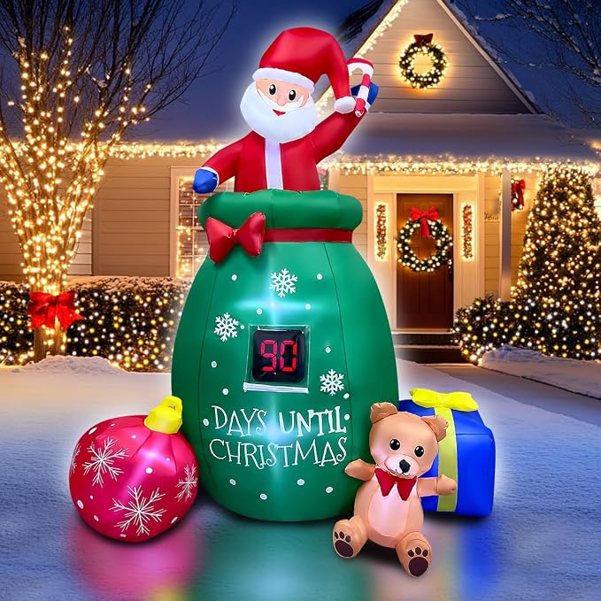 7ft Christmas Inflatables Santa Gift Bag with LED Countdown Decorations Built-in LED Lighted Blow Up Decoration Home Yard Outdoor Indoor Garden Lawn Decor - skull inflatable