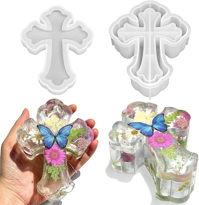 RESINWORLD Fancy Cross Box Silicone Mold, Small Jar Storage Mold with Lid - skull ashtray
