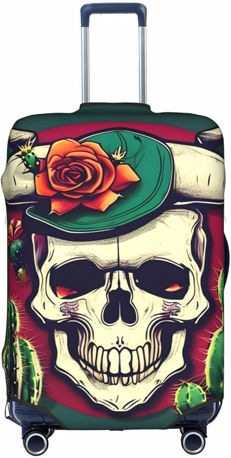 Skull Of Bull And Cute Cactus Print Suitcase Coverâ€“travel Luggage Cover With Elasticity For Suitcases (S/M/L/Xl Sizes) - skull suitcase
