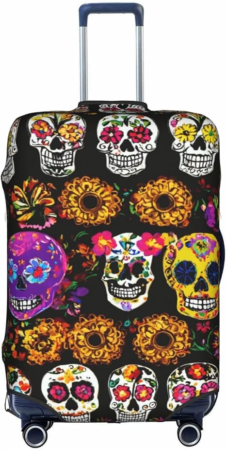 Rose Skull Print Suitcase Coverâ€“travel Luggage Cover With Elasticity For Suitcases (S/M/L/Xl Sizes) - skull suitcase