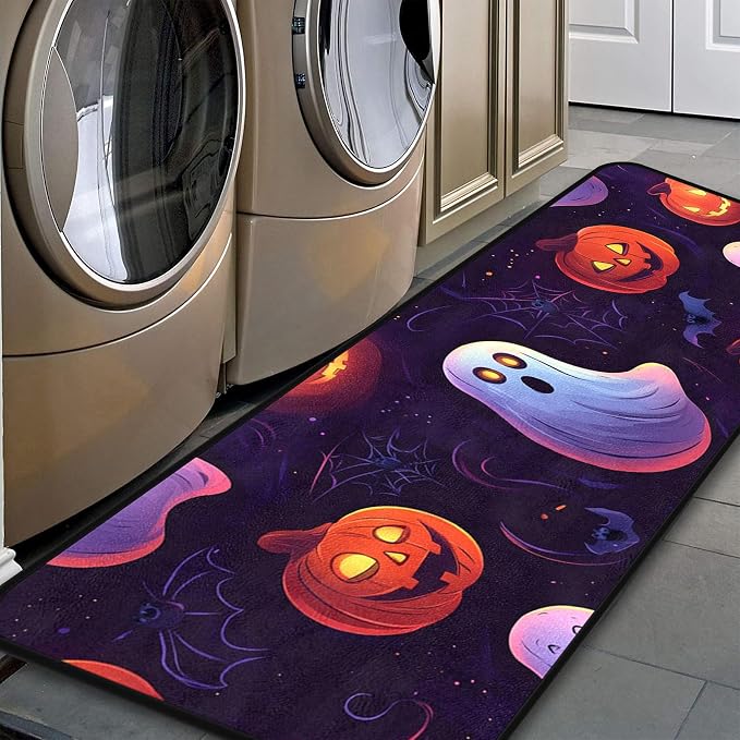 Halloween Holiday Pumpkin Kitchen Floor Mat, Area Rugs 17”x51” Laundry Room Rug Runner for Laundry Room, Kitchen, Bathroom, and Mudroom