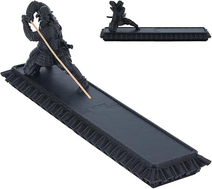 DICOSMETIC Incense Holder Samurai Incense Burner Black Incenses Holder with Storage Box Ash Catcher Warrior Incenses Burner for Aromatherapy Meditation Yoga Room Decor - skull incense burner