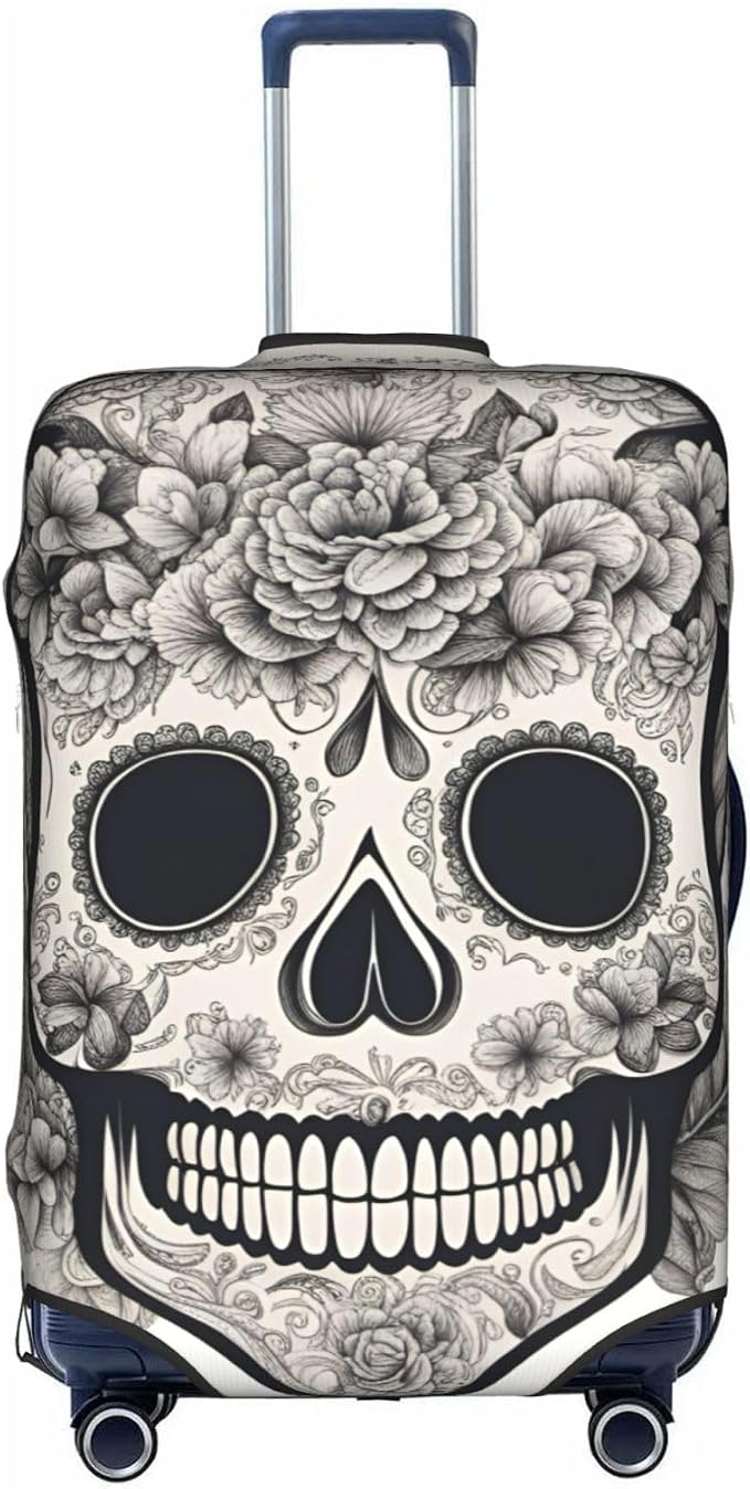 Mexican Skull Print Suitcase Coverâ€“travel Luggage Cover With Elasticity For Suitcases (S/M/L/Xl Sizes) - skull suitcase