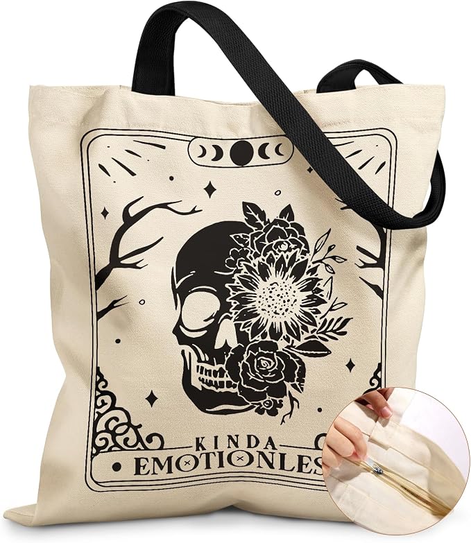 Miss Adola Canvas Tote Bag for Women with Zipper, Skull Flower - sugar skull handbags for sale