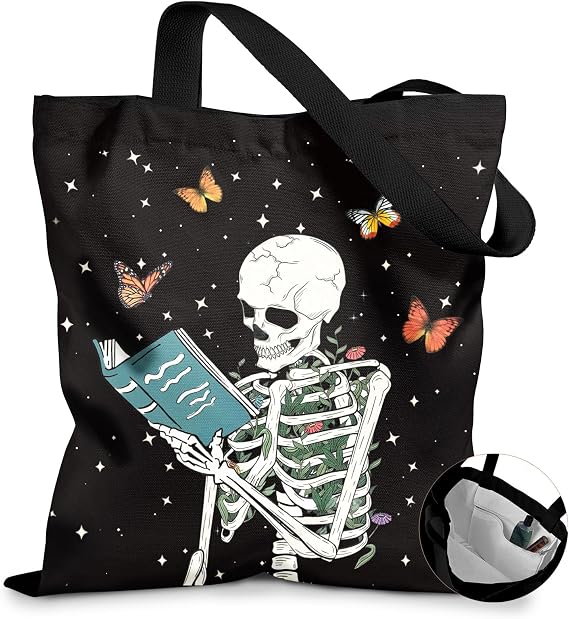 Miss Adola Canvas Tote Bag with Pockets Aesthetic Reusable Totes for Women Ladies - sugar skull handbags for sale