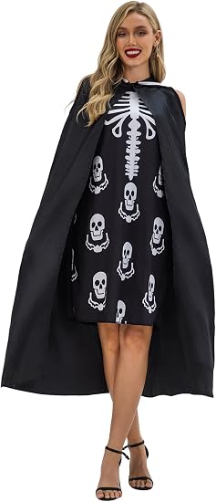 Seasons Women 2 Piece Set Skull Cape Costume, One Size Fits Most - sugar skull dress