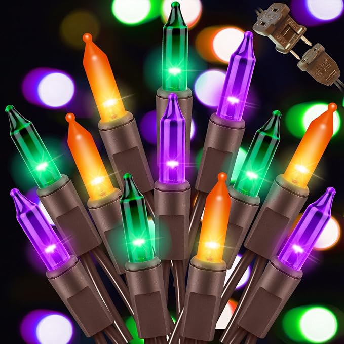 LAMPHOME Halloween String Lights - 20ft 100 Incandescent Orange Purple Green Mini Bulbs Lights, Halloween Lighting Decor for Outdoor&Indoor Use, Fairy Garden, Yard, Home, Party, Holiday Decoration - string light