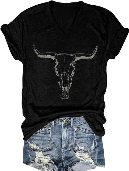 Women's T-Shirts V-Neck Dragonfly Tee Cute Summer Graphic Shirts Vintage Boho Flowers Short Sleeve T Shirt - skull tshirt