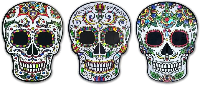 Elektroplate Day of the Dead Reflective Car Decals Set of 3 - skull sticker