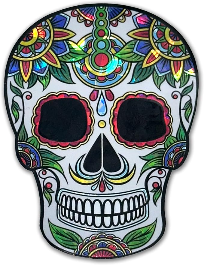 Elektroplate Day of the Dead Green Reflective Car Decal 3.4" - skull sticker