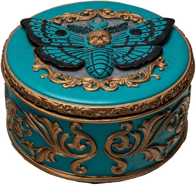 Pacific Giftware Death Moth Keepsake Box Mystical Skull and Winged Design Jewelry Box on Turquoise Resin Ideal for Gothic Decor