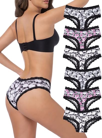 Women's Gothic Hipster Panties 5/6Pack Soft Comfort Lace Underwear - skull swimsuit