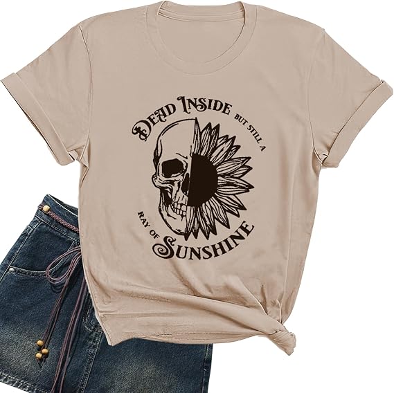 Funny Shirts for Women Vintage Skull Tshirt Holiday Short Sleeve Tops - skull tshirt