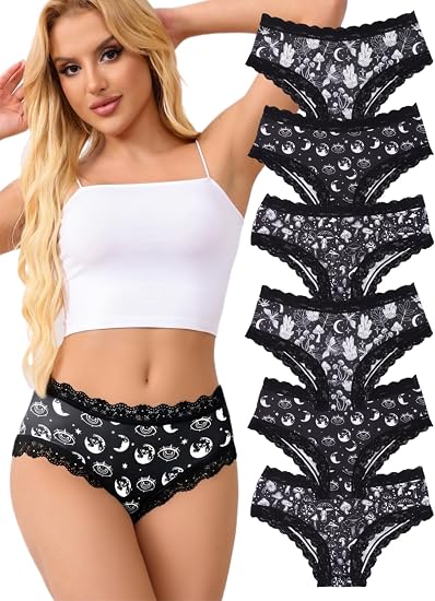 Women's Cheeky Hipster Panties 5/6Pack Soft Comfort Lace Underwear - skull swimsuit