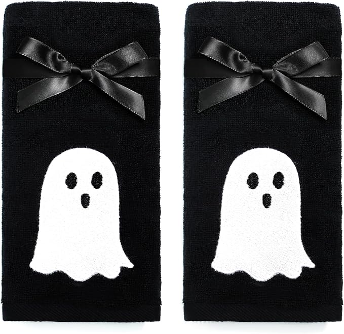 Halloween Bathroom Towels, 2-Pack Embroidered Ghost Hand Towels - skull toilet paper