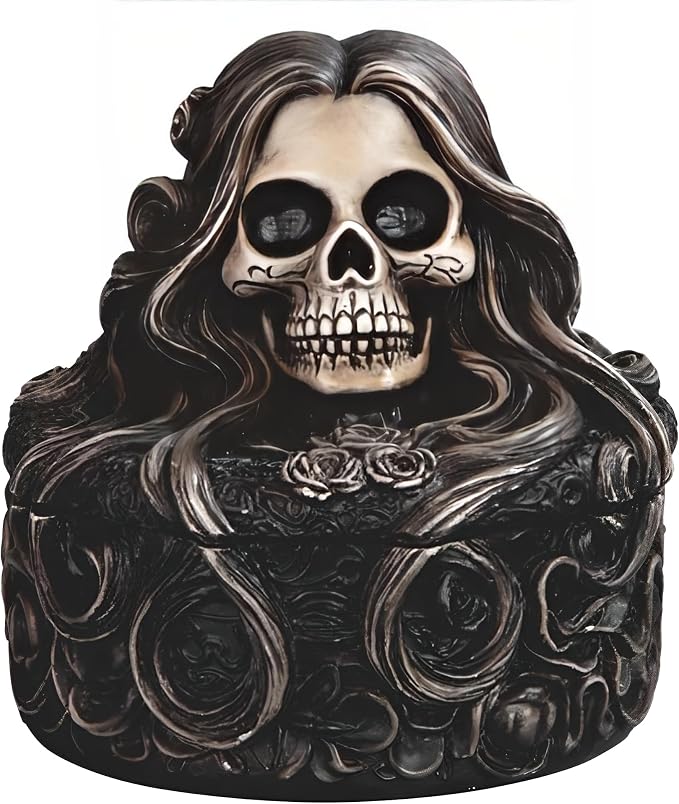ICE ARMOR 4.5" H Sugar Skull Trinket Box Statue Sculpture Ornament Decoration Home/Room Decor Ideas for Housewarming, Holidays and Birthdays Great Collectible Addition - skull figurine