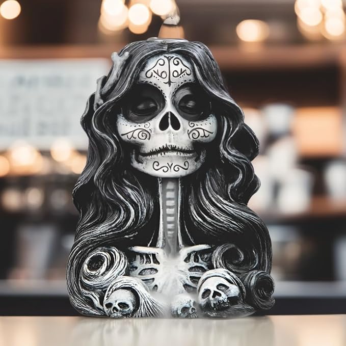 ICE Armor Hand Painted 6.25" H Sugar Skull BackFlow Statue Sculpture Ornament Decoration Home/Room Decor Ideas for Housewarming, Holidays and Birthdays Great Collectible Addition - skull candle