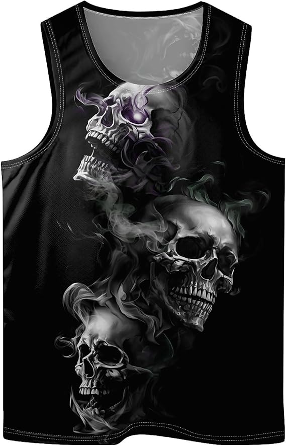 Colourful Dinosaur Mens Beach Tank Tops Novelty Graphic Quick Dry Sleeveless Shirt for Beach Workout S-4XL - skull tank tops