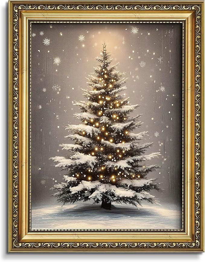 AIMAILON Vintage Framed Canvas Christmas Wall Art Decor Festive Winter Holiday Artwork for Living Room Toilet Pine Tree Snowflakes Warm Moody Landscape Picture Decoration 8x10 - skull painting
