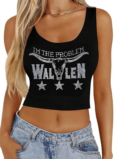 Country Music Tank Top Sparkly Cowgirl Graphic Shirts I'm The Problem Tee Country Music Crop Tops Western Music Fans Outfit - skull tank tops