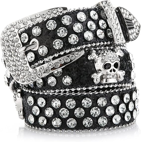 Adult Waist Belt With Head Skull Buckle Luxury Gothic Waist Belt Fashion Belts Full Rhinestone Buckle Wide Belt - skull wallet